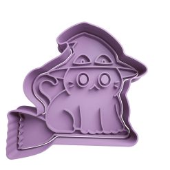 Gato Cute Brujo en Escoba